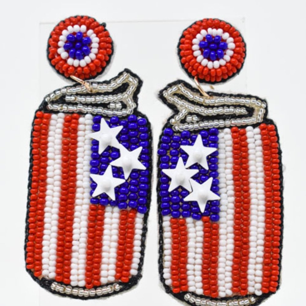 2.25" American Flag Patriotic Beer Can Earrings - Picture 10 of 10